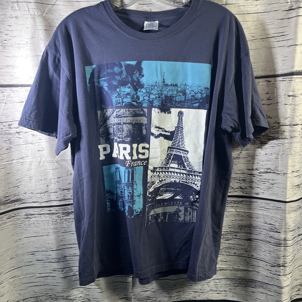 Paris France‎ Shirt Souvenir Blue Label Blue Graphic Tee Size XL